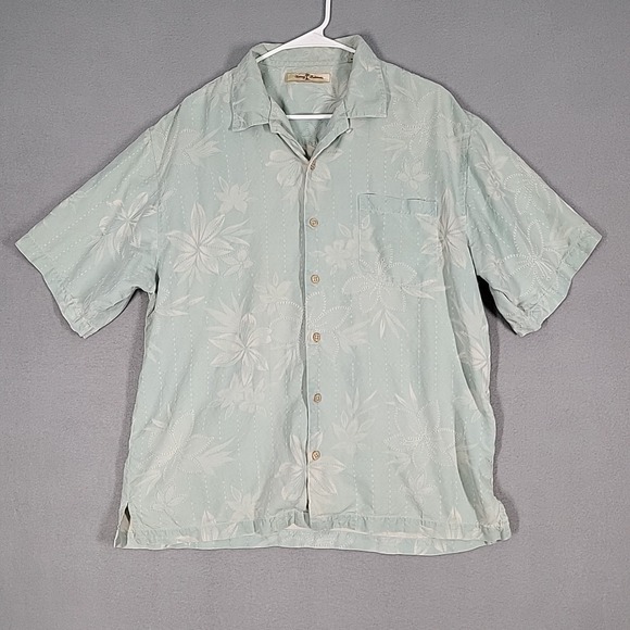Tommy Bahama Other - Tommy Bahama Shirt Men's L Green Silk Embroidered Floral Hawaiian Casual Beach